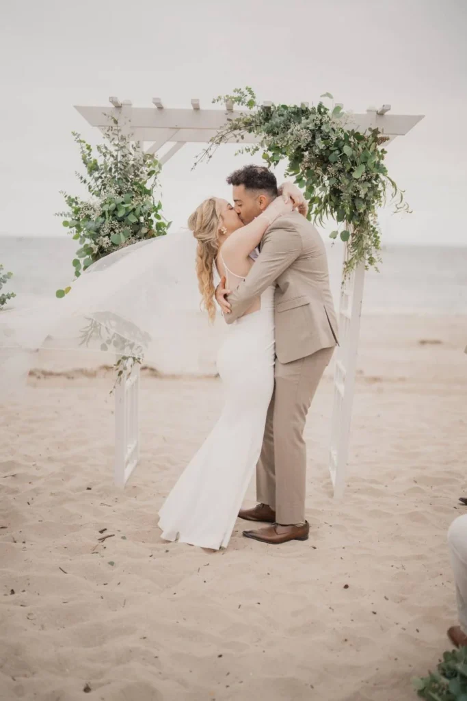 Beach wedding across Mar Monte Hotel